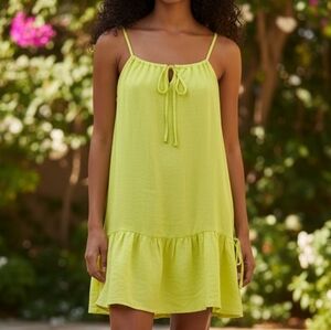 EUC J Crew Size XL Lemon Yellow Tiered Ruffled Linen Tank Dress!!